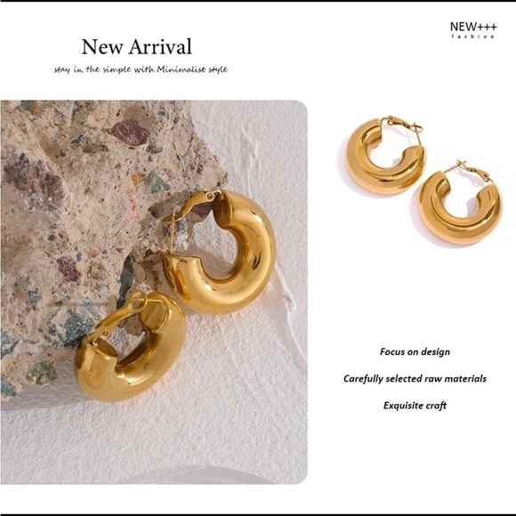 NEW Chunky Gold Hoop Earrings - Picture 10 of 14